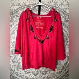 Lucky Brand Women's Red Hoodie with Black Embroidery